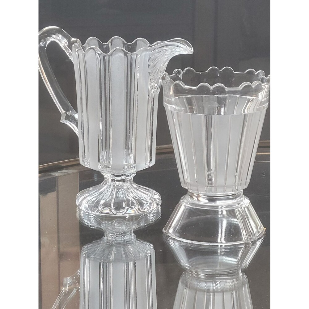 Frosted Ribbon Creamer And Open Sugar Set, Bakewell, Pears, Black, True Antique